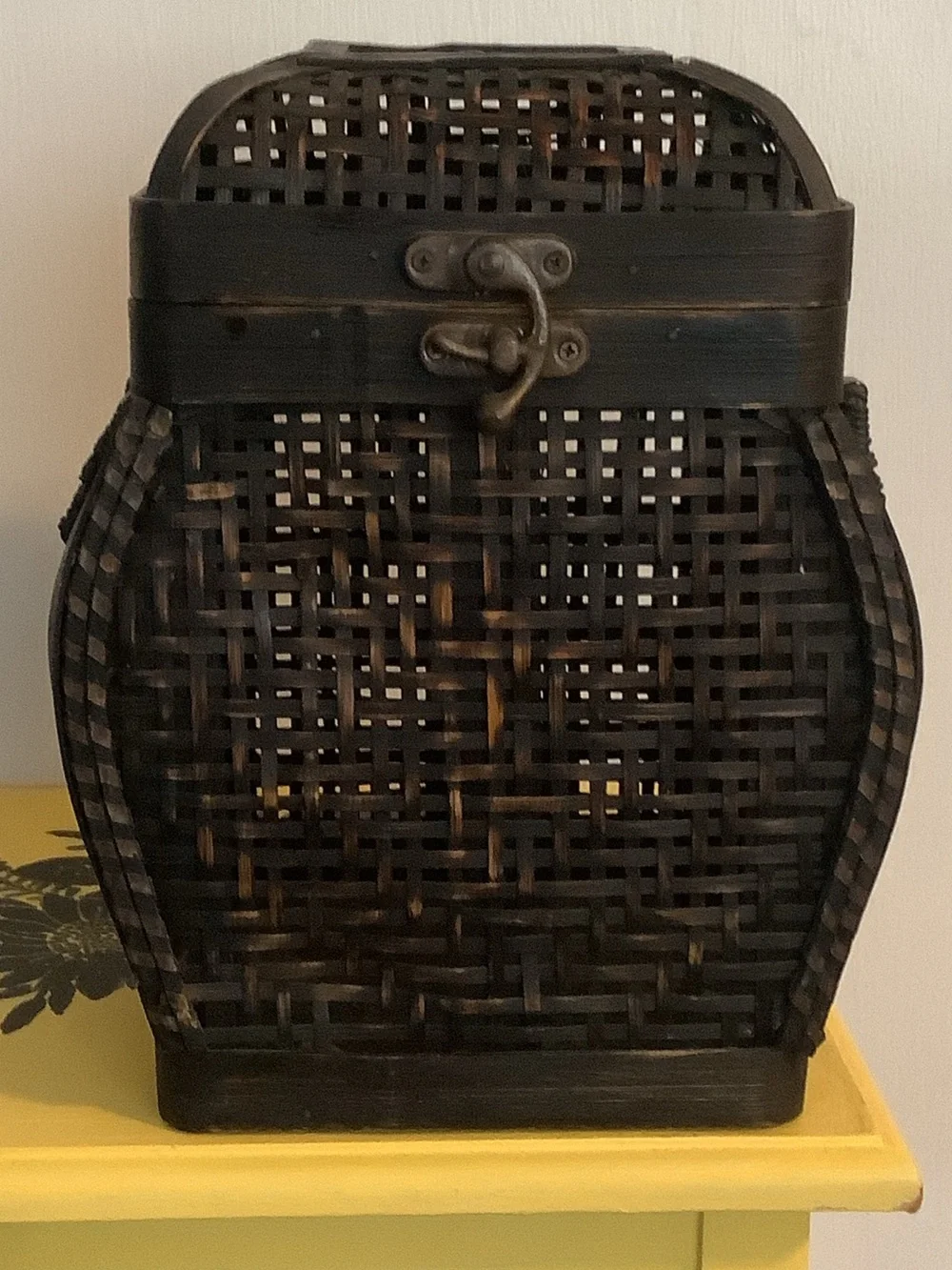 Handcrafted Dark Brown Woven Decorative Basket with Latch - Home Accents